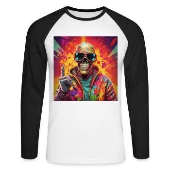 Cooler Skull Totenkopf für deinen coolen Look - Unisex Baseballshirt langarm - Weiß/Schwarz - Vorne - Nik (191cm)