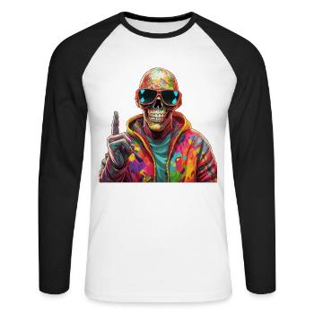 Cooler Skull Totenkopf für deinen coolen Look - Unisex Baseballshirt langarm - Weiß/Schwarz - Vorne - Nik (191cm)