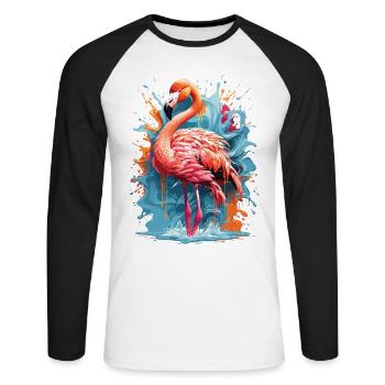 Flamingo Graffiti Water Splash - Unisex Long Sleeve Baseball T-Shirt - white/black - Front - Nik (191cm)