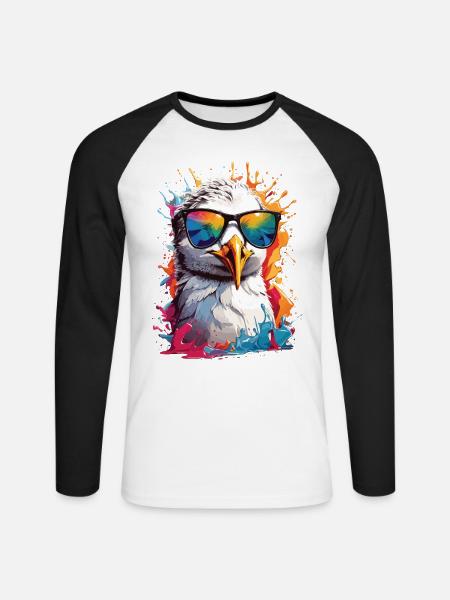 Måge solbriller sommerferie farverige - Langærmet herre-baseballshirt - hvid/sort