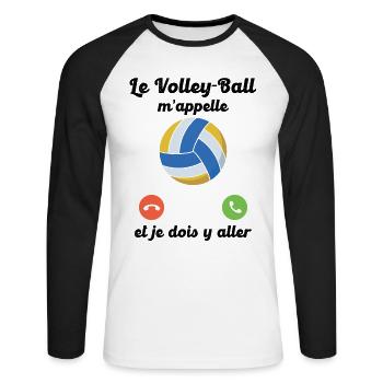 Volley-ball appelle et je dois y aller - T-shirt baseball manches longues Homme - blanc/noir - Devant - Nik (191cm)