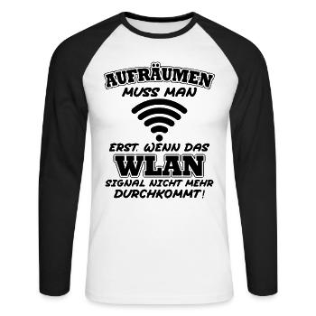 Aufräumen erst wenn das Wlan nicht mehr durchkommt - Unisex Baseballshirt langarm - Weiß/Schwarz - Vorne - Nik (191cm)