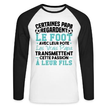 Papas passion foot transmettent à leur fils - T-shirt baseball manches longues Homme - blanc/noir - Devant - Nik (191cm)