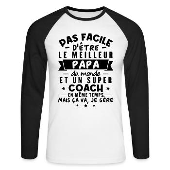 Papa et Coach - T-shirt baseball manches longues Homme - blanc/noir - Devant - Nik (191cm)