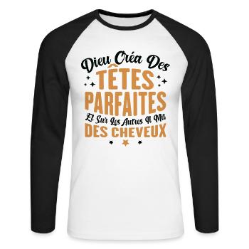 Dieu créa des têtes parfaites - T-shirt baseball manches longues Homme - blanc/noir - Devant - Nik (191cm)