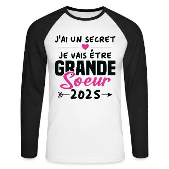 Je Vais être Grande Soeur 2025 - T-shirt baseball manches longues Homme - blanc/noir - Devant - Nik (191cm)