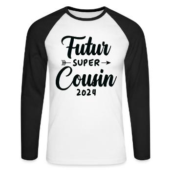 Futur super cousin 2024 - T-shirt baseball manches longues Homme - blanc/noir - Devant - Nik (191cm)