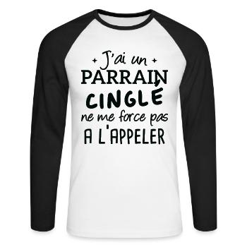 J'ai un parrain cinglé humour cadeau - T-shirt baseball manches longues Homme - blanc/noir - Devant - Nik (191cm)