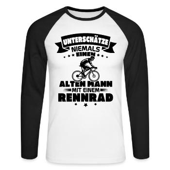 Alten mann mit einem Rennrad - Unisex Baseballshirt langarm - Weiß/Schwarz - Vorne - Nik (191cm)