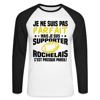 Pas parfait mais je suis supporter rochelais - T-shirt baseball manches longues Homme - blanc/noir - Devant - Nik (191cm)