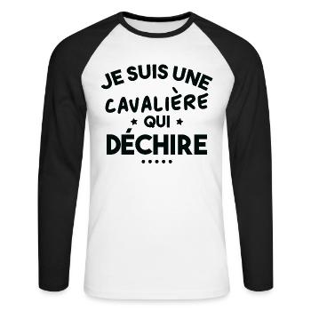 Je suis Une cavalière Qui déchire - T-shirt baseball manches longues Homme - blanc/noir - Devant - Nik (191cm)