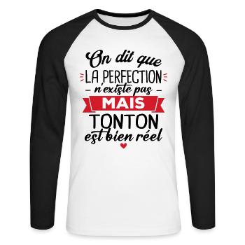 Tonton parfait, Cadeau humour tonton - T-shirt baseball manches longues Homme - blanc/noir - Devant - Nik (191cm)