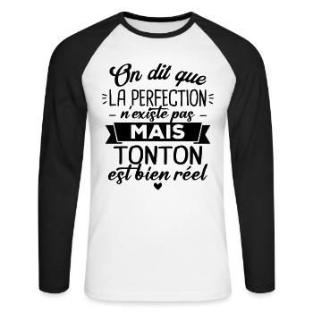 Tonton parfait, Cadeau humour tonton - T-shirt baseball manches longues Homme - blanc/noir - Devant - Nik (191cm)
