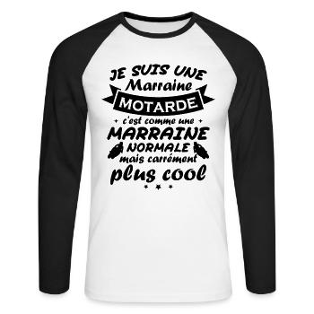 Je suis une Marraine motarde - T-shirt baseball manches longues Homme - blanc/noir - Devant - Nik (191cm)