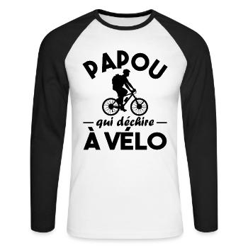 Papou qui déchire à Vélo - T-shirt baseball manches longues Homme - blanc/noir - Devant - Nik (191cm)