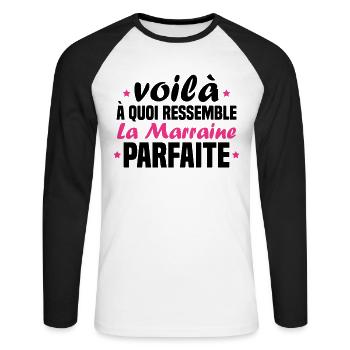 Voilà à quoi ressemble la marraine parfaite - T-shirt baseball manches longues Homme - blanc/noir - Devant - Nik (191cm)