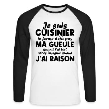 Je suis Cuisinier - T-shirt baseball manches longues Homme - blanc/noir - Devant - Nik (191cm)