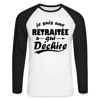Je suis une retraitée qui déchire - T-shirt baseball manches longues Homme - blanc/noir - Devant - Nik (191cm)