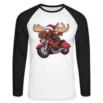 Elch als Weihnachtsmann fährt Motorrad - Unisex Baseballshirt langarm - Weiß/Schwarz - Vorne - Nik (191cm)