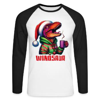 Winosaur Dino Raptor Velociraptor boit du vin chaud - T-shirt baseball manches longues Homme - blanc/noir - Devant - Nik (191cm)