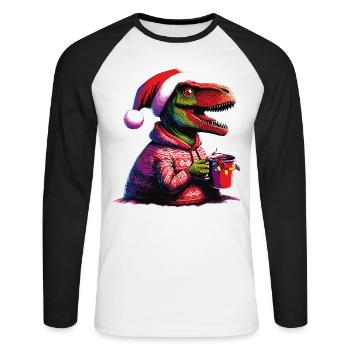 Dino drinks mulled wine - Unisex Long Sleeve Baseball T-Shirt - white/black - Front - Nik (191cm)