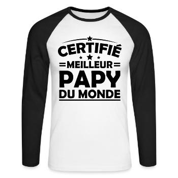 Certifié Meilleur Papy du Monde - T-shirt baseball manches longues Homme - blanc/noir - Devant - Nik (191cm)