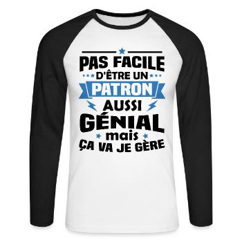 Un patron aussi génial mais ça va je gère - T-shirt baseball manches longues Homme - blanc/noir - Devant - Nik (191cm)