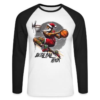 Père Noël Slam Dunk Basketball Jingle Ball Rock - T-shirt baseball manches longues Homme - blanc/noir - Devant - Nik (191cm)