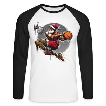 Père Noël Slam Dunk Basketball Noël - T-shirt baseball manches longues Homme - blanc/noir - Devant - Nik (191cm)
