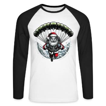 Parachutisme Père Noël Avent Aventure Saut - T-shirt baseball manches longues Homme - blanc/noir - Devant - Nik (191cm)
