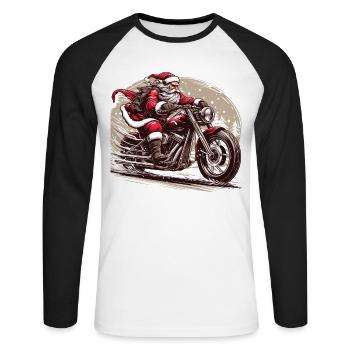 Motorbike Santa Clause Riding home for Christmas - Unisex Baseballshirt langarm - Weiß/Schwarz - Vorne - Nik (191cm)
