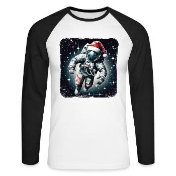 Astronaute Père Noël Polygone Noël - T-shirt baseball manches longues Homme - blanc/noir - Devant - Nik (191cm)