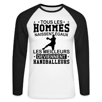 Les meilleurs deviennent handballeurs - T-shirt baseball manches longues Homme - blanc/noir - Devant - Nik (191cm)