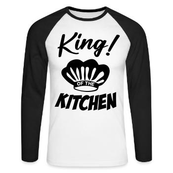 King of The Kitchen Chef - Unisex Long Sleeve Baseball T-Shirt - white/black - Front - Nik (191cm)