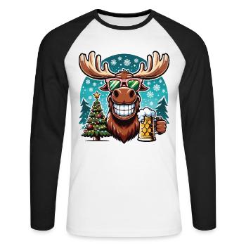 Elch Rentier Weihnachten Bier trinken - Unisex Baseballshirt langarm - Weiß/Schwarz - Vorne - Nik (191cm)