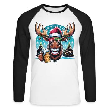 Elch Rentier Weihnachten Bier - Unisex Baseballshirt langarm - Weiß/Schwarz - Vorne - Nik (191cm)