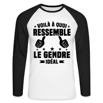 Voilà à quoi ressemble le gendre idéal - T-shirt baseball manches longues Homme - blanc/noir - Devant - Nik (191cm)