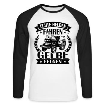 Echte helden fahren gelbe felgen - Unisex Baseballshirt langarm - Weiß/Schwarz - Vorne - Nik (191cm)