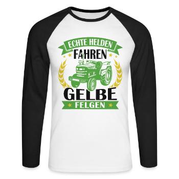 Echte helden fahren gelbe felgen - Unisex Baseballshirt langarm - Weiß/Schwarz - Vorne - Nik (191cm)