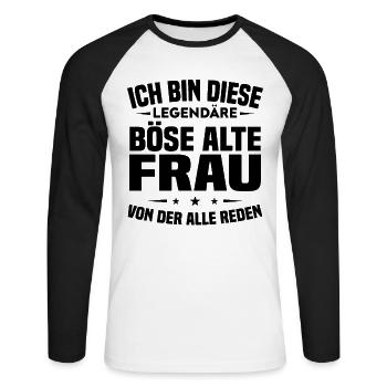 Ich bin diese legendäre böse alte - Unisex Baseballshirt langarm - Weiß/Schwarz - Vorne - Nik (191cm)
