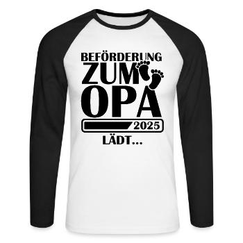 Beförderung zum Opa 2025 - Unisex Baseballshirt langarm - Weiß/Schwarz - Vorne - Nik (191cm)