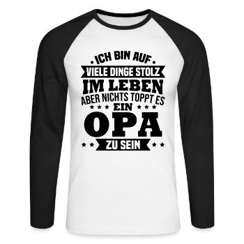 ich bin stolz wie ein Opa - Unisex Baseballshirt langarm - Weiß/Schwarz - Vorne - Nik (191cm)