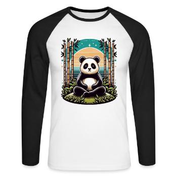 Panda Buddha monk praying in bamboo temple - Unisex Long Sleeve Baseball T-Shirt - white/black - Front - Nik (191cm)