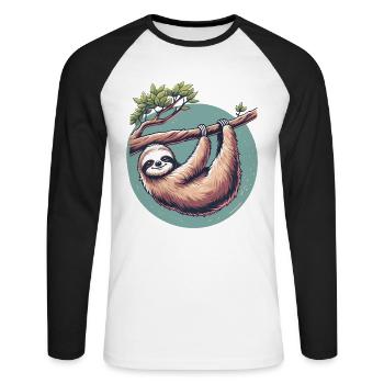 Relaxed sloth serenity at tree - Unisex Long Sleeve Baseball T-Shirt - white/black - Front - Nik (191cm)