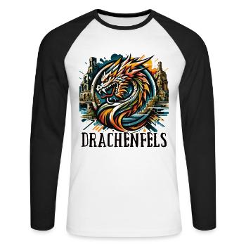 Dragon Tête de Dragon Logo Ruine Drachenfels - T-shirt baseball manches longues Homme - blanc/noir - Devant - Nik (191cm)
