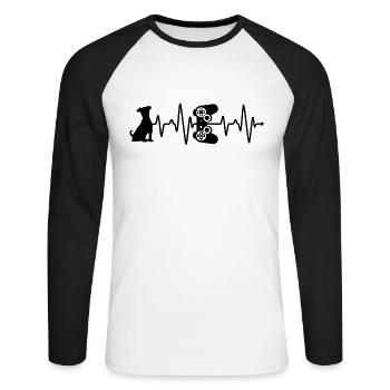 Gamer und Hund Herzschlag - Unisex Baseballshirt langarm - Weiß/Schwarz - Vorne - Nik (191cm)