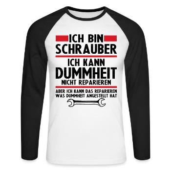 Ich bin schrauber - Unisex Baseballshirt langarm - Weiß/Schwarz - Vorne - Nik (191cm)