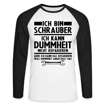 Ich bin schrauber - Unisex Baseballshirt langarm - Weiß/Schwarz - Vorne - Nik (191cm)