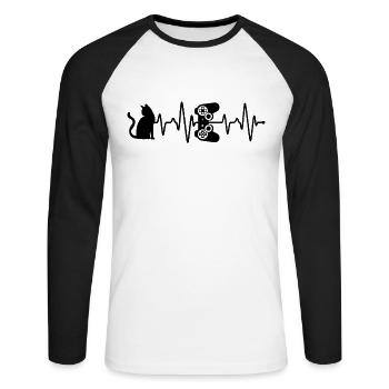 Gamers and cats heartbeat - Unisex Long Sleeve Baseball T-Shirt - white/black - Front - Nik (191cm)