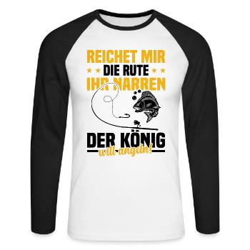 Reichet mir die rute ihr der könig will angeln! - Unisex Baseballshirt langarm - Weiß/Schwarz - Vorne - Nik (191cm)